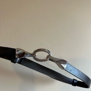 Elegant Black Leather Belt with Silver Buckle